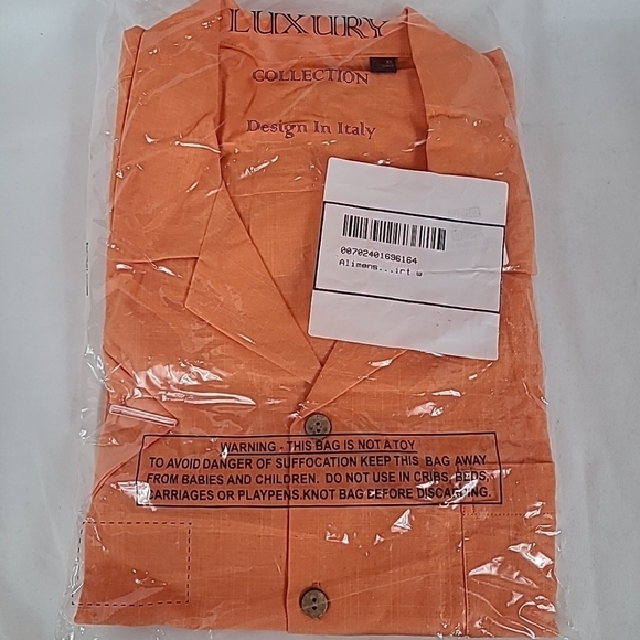 NEW Flex Men's Luxury Collection Designed in Italy Short Sleeve Coral Shirt Sz L - Picture 7 of 7